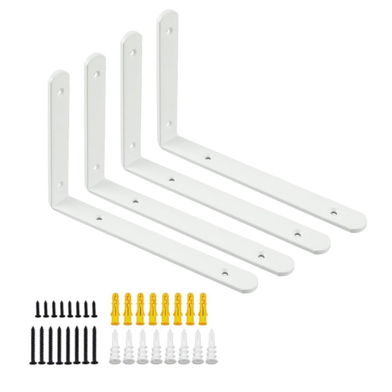 Mooche 4Pack Floating Shelf Bracket, Heavy Duty Shelf Brackets Metal L Brackets for Kitchen Bathroom Shelf Support Wall Mounted with Screw Included (White, 8*5.5 Inch) - Image 1